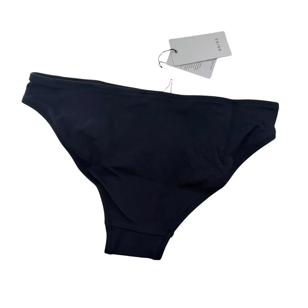 REISS Bathing Suit Set Size 6 NEW Navy Blue Bikini Halter Button Bottom Bailey